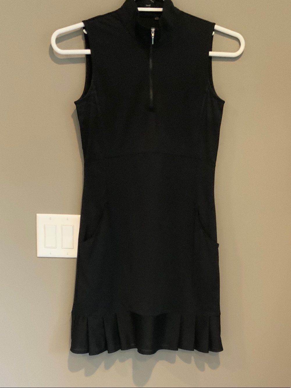 EP Pro Black Sleeveless Zip-Front Mini Dress with Ruffle Hem